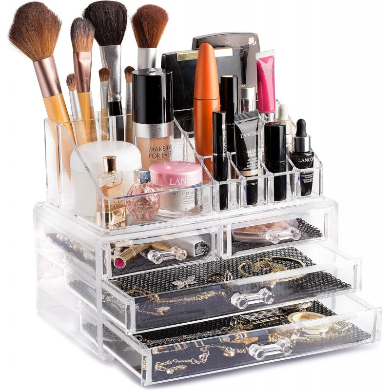 Masirs Clear Makeup Organizer - Acrylique Cosmétique Vanity Rangement Organisateurs pour Filles Dresser, Salle de bains, Bureau