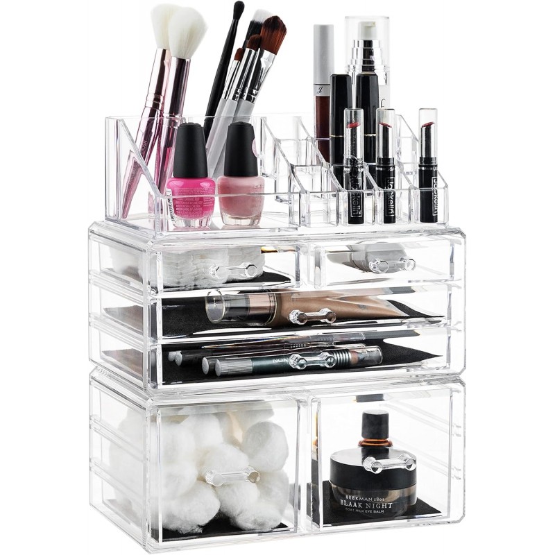 Masirs Clear Makeup Organizer - Acrylique Cosmétique Vanity Rangement Organisateurs pour Filles Dresser, Salle de bains, Bureau